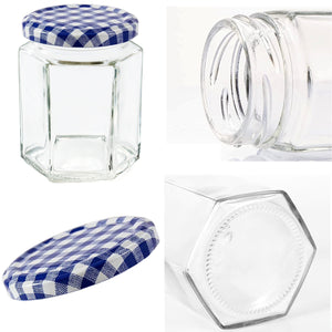 Glass Jam Jars with Lid & Labels - 280ml / 9oz Hexagonal Storage Glass Jars | Airtight Jar for Kitchen- 12 Set