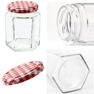 Glass Jam Jars with Lid & Labels - 280ml / 9oz Hexagonal Storage Glass Jars | Airtight Jar for Kitchen- 12 Set