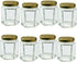 190ml / 7oz Hexagonal Storage Glass Jars with Gold Lid and Labels- Clear Airtight Jar for Kitchen Spices Honey Jam or Sweets