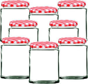 190ml / 7oz Round Glass Jars with Red Gingham Lid & Adhesive Labels Air Tight Twist Lids Reusable Canning Storage Jar for Preserves, Jelly and Herbs