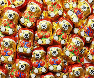 Christmas Chocolate Bears - 25 Pcs Milk Chocolate Wrapped in Gold Foil- Festive Treat for Kids & Adults