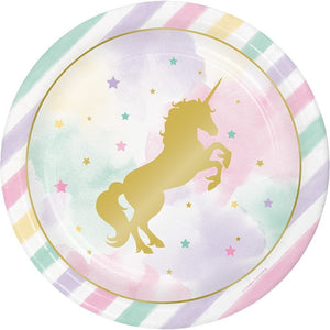Magical Unicorn Sparkle Party Tableware-Party Plate,Cups,Napkins,Table Cover With Free Candles Balloons And Balloon Pump-8/16/32 Guests
