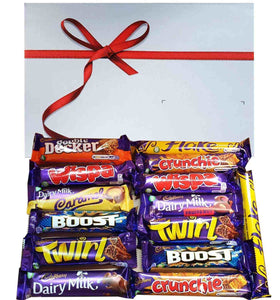 Perfect gift with 14 cadbury chocolate bars in a white box tied with red ribbon. Its a big and beautiful as a gift to present