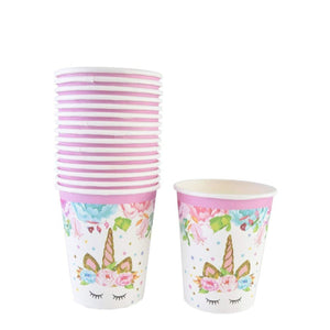 Unicorn Pink Party Tableware - Plates, Cups, Napkin & Table Cover for 8/16/32 Guests.