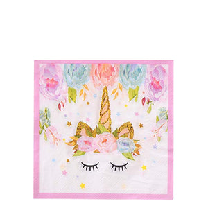Unicorn Pink Party Tableware - Plates, Cups, Napkin & Table Cover for 8/16/32 Guests.
