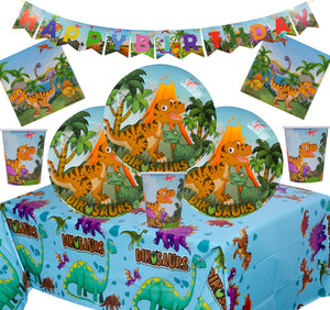 Dinosaur Party Supplies Set Dinosaur Birthday Party Decoration Kit For 8/16- Dino Plate Cup Napkins Table Cover