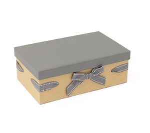 Luxury Natural Cardboard Gift Hamper with Grey Lid and Elegant Ribbon