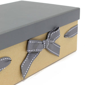 Luxury Natural Cardboard Gift Hamper with Grey Lid and Elegant Ribbon
