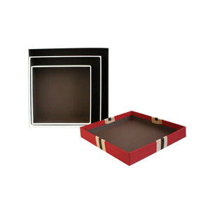 Premium Red and Cream Gift Box with Brown Ribbon Bow- Set of 3