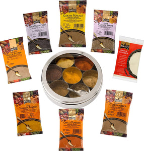 Indian Spices 8 Essential Spices and Seasoning for Cooking with Stainless Steel Dabba