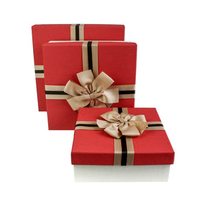 Premium Red and Cream Gift Box with Brown Ribbon Bow- Set of 3